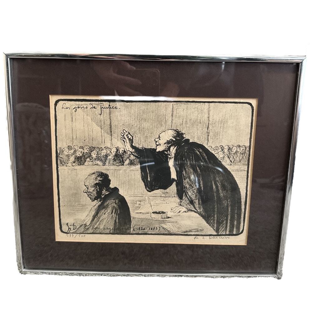 Antique Honore Daumier Signed Framed Lithograph Le Bon Argument 1850s 287/500